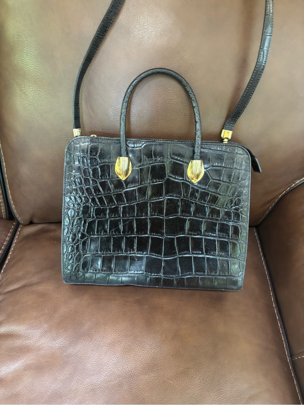 Bettina Made In Italy Leather Croc Embossed Satchel Cross Body Bag Vintage